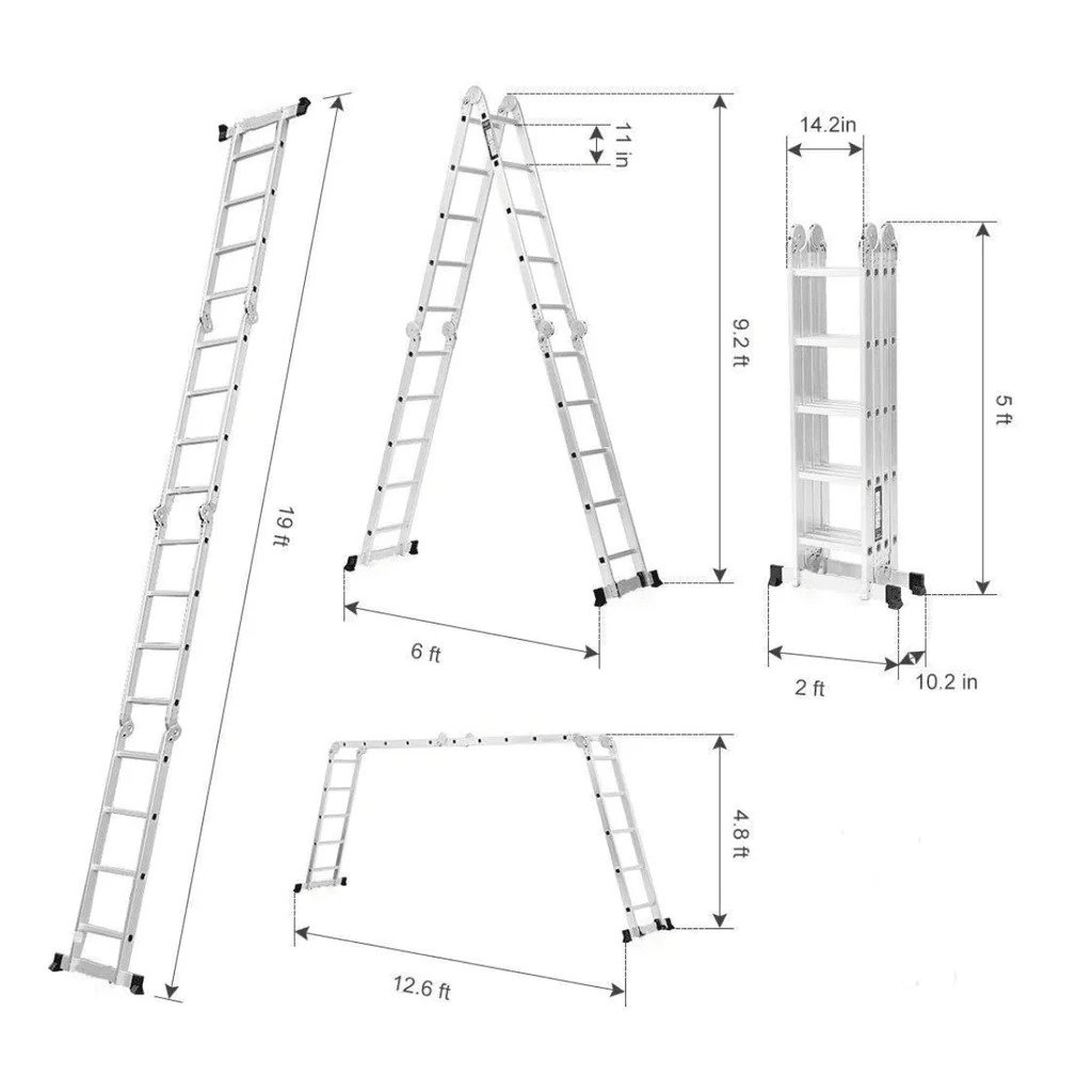 4by 5 Multipurpose Aluminium Ladder - Front View